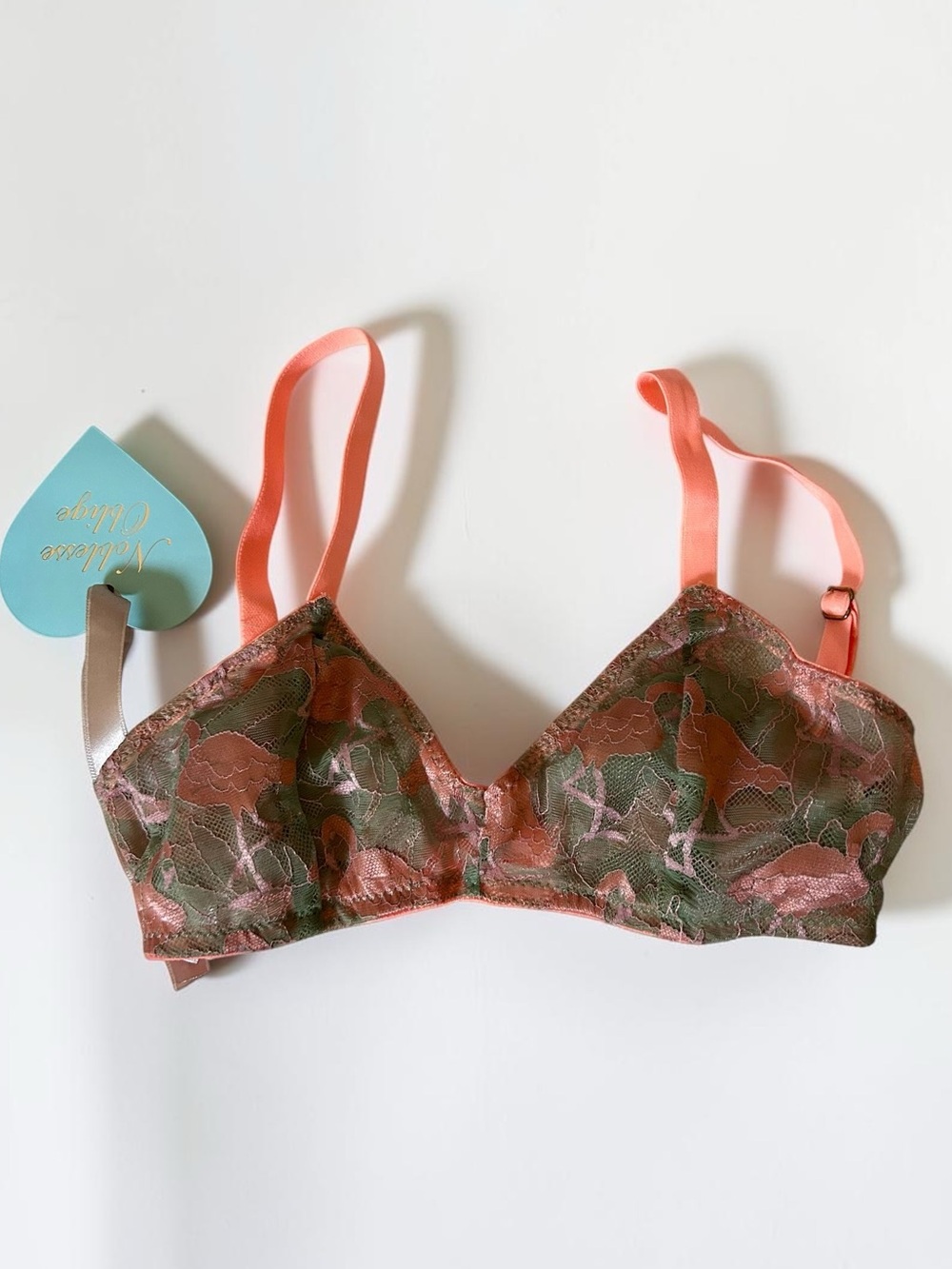 NWT Noblesse Oblige Flamingo Embroidered Lace Bralette XS